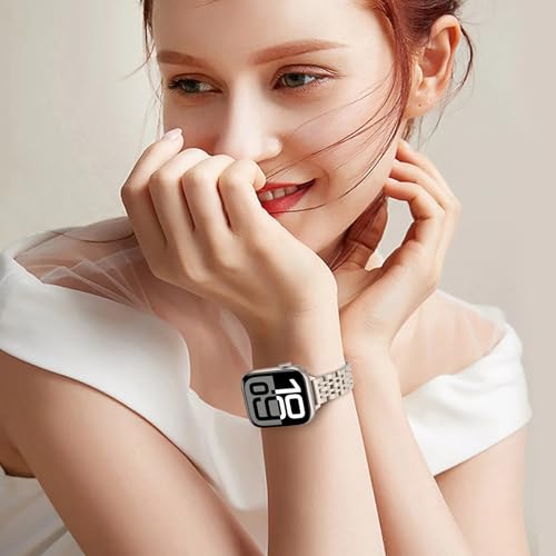 Image of Anlinser Metal Bands Compatible with Apple Watch Band for Women 49 /46 /45 /44 /42 /41 /40 /38mm, Thin Band Designed for iWatch Series 11 10 9 8 7 6 5 4-1 SE (42 /41 /40 /38mm, Starlight)