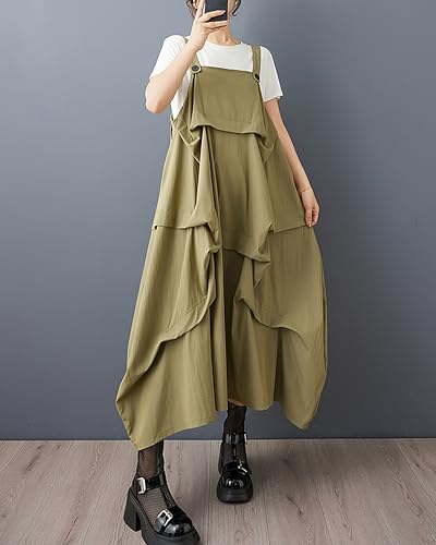 ellazhu Women's Pants Solid Flowy Hem Two Side Pockets Casual Loose Fashion GZ5263