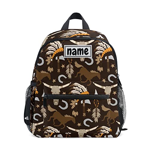 Custom Kid's Name Backpack Western Boho Tribal Cowboy Vintage Toddler Backpack Personalized Name Preschool Bookbag for Boys Girls
