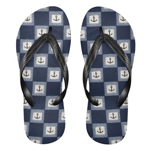 Flip Flop Sandals Nautical Plaid Print for Women Men Beach Outdoor XS