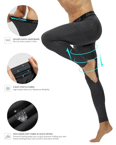 Image of Runhit Mens Compression Pants Running Tights Pockets Sports Leggings Spandex Workout Cycling Athletic Thermal
