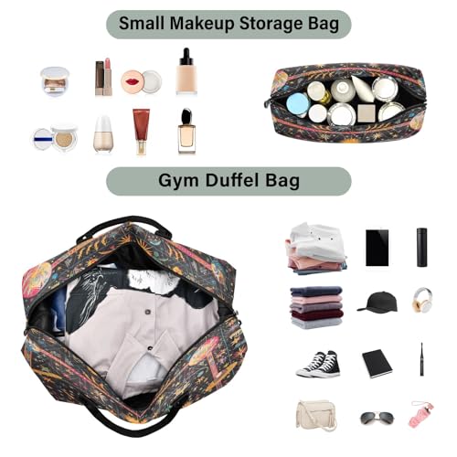 Black Celestial Zodiac Symbols Travel Duffel Bags with Toiletry Bag for Travel Gym Yoga Weekender Bag4