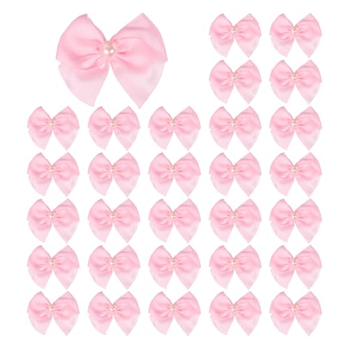 sourcing map 100 mini lazos de cinta de satén con perla, mini cinta de 1.6 pulgadas, apliques de flores para bricolaje, Navidad, boda, fiesta, costura, bolsas de caramelos, regalo de álbumes de