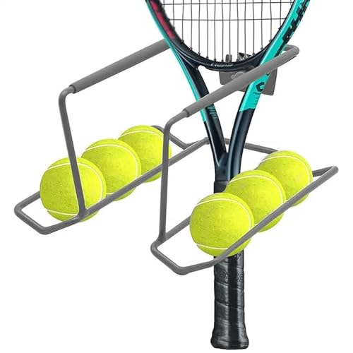 Estante de exhibición de tenis montado en la pared | Organizador de equipo deportivo de metal que ahorra espacio, tiene capacidad para 6 pelotas y 4 raquetas, estación de almacenamiento deportiva para