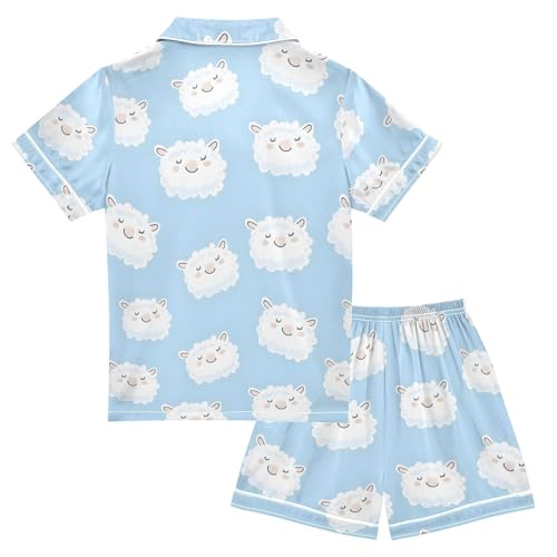 Cute Sheep Ear Pajamas Set Summer Button Down Sleepwear Pjs Sets Comfy Loungewear2