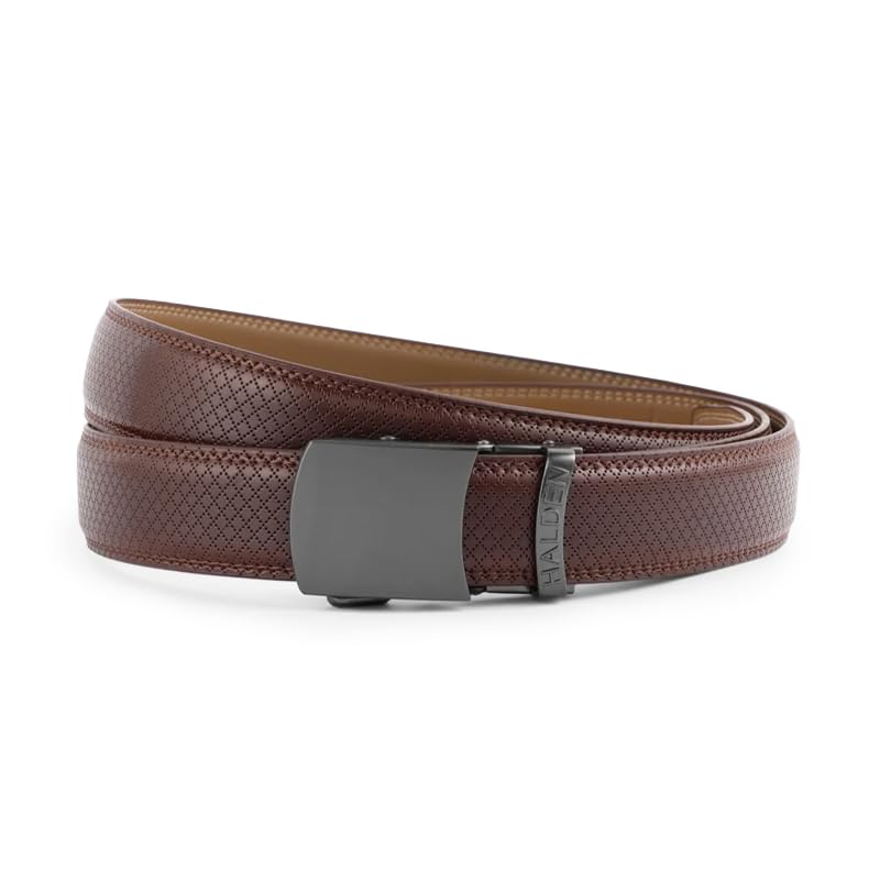 Image of HALDEN THEO Brown Belt For Men Leather Original (Adjustable Fits Up to 44 Inch Waist) Ratchet Strap with Classic Buckle & Magnetic Auto-lock