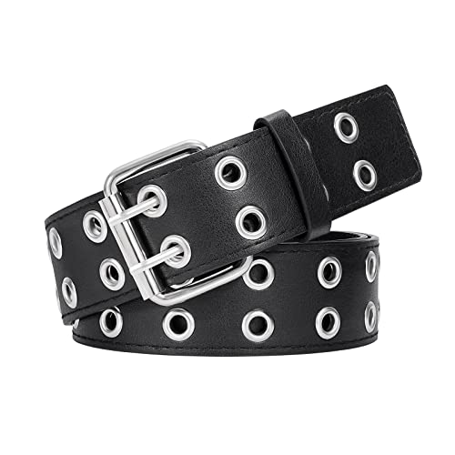 XIAOWU Ceinture à rivets pour homme et femme - Double trou - Style simple - Style gothique - Pour pantalons, jeans, jupes, a-noir, 120 cm