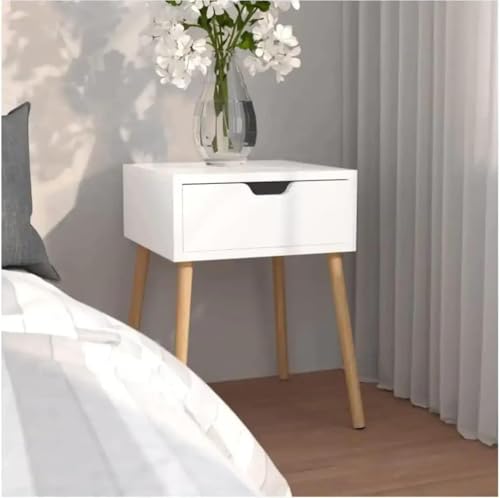 Image of Wooden Bedside Table or Nightstand with Solid Wood Legs for Bedroom | Classic Lamp Table, Sofa Side Table with 1 Storage Drawer for Living Room