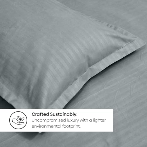 Image of Rivermoor Ultrasoft Bedsheet for Double Bed | Queen Size Bed Sheet with 2 Pillow Covers | Grey Satin Stripe | 90 x 98 Inches | Breathable & Hypoallergenic