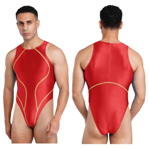 Monokini brillante con piping curvo y espalda carrerista para surf de mujer