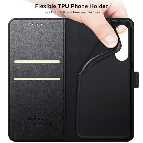 Mofurd Funda para Samsung Galaxy A26 5G + 2 * Protector de Pantalla de Vidrio Templado, [Bloqueo RFID] Funda con Tapa de Cuero PU Premium Protector [Ranuras para Tarjetas] [Soporte], Negro