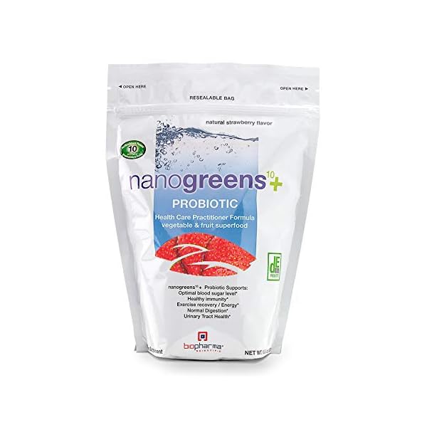 Biopharma Scientific NanoGreens + Probiotic Fruit and Vegetable Superfood Powder | Natural Strawberry Flavor | 30…