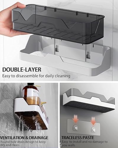 Image of BENAVJI Drill Free Corner Shelf for Bathroom Wall Bathroom Organizer Without Drill Kitchen Rack Pack of 2