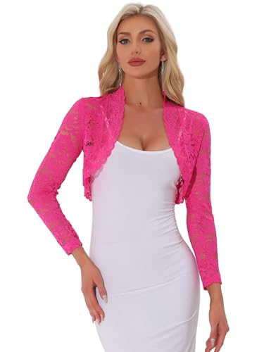 Image of Allegra K Women's Elegant Crop Cardigan Sheer Floral Lace Bolero Shrug Top