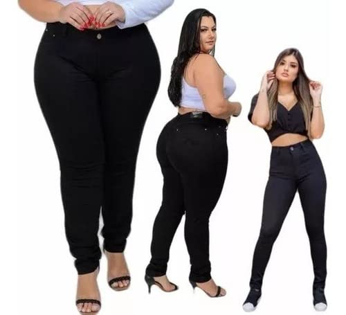 Calça Jeans Dins Flare Preta Modeladora Plus Size Cós Alto e Modelador Elegante e Chique. (as2, nume