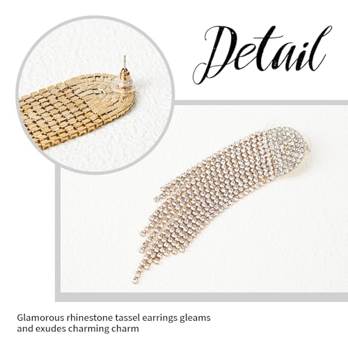 Rhinestone Dangling Earrings for Women Sparkly Dangle Earrings 14K Gold Plated Tassel Lightweight Ear Studs Crystal Statement 7