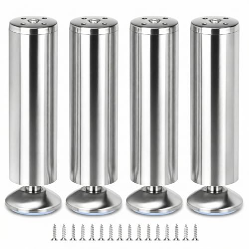 QWORK® 4pcs Pieds de Meuble réglables - 20 cm, 10 mm réglables, Acier Inoxydable - capacité de Charge 200 kg - pour canapé, canapé, lit, Table Basse,...
