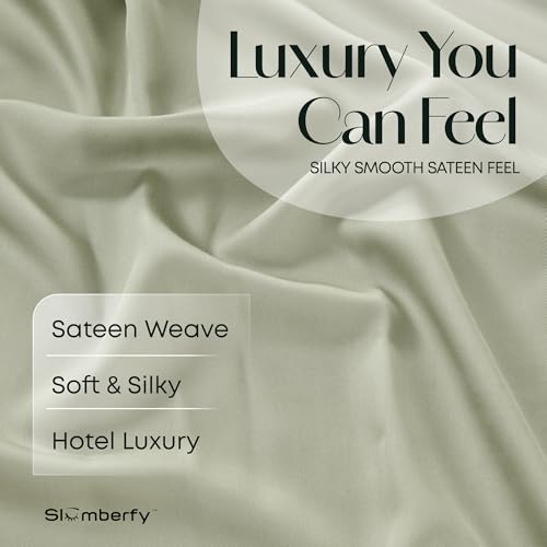 Image of Slumberfy 4-Piece 400 TC Viscose Derived from Bamboo Sheets, King Size - 1 Fitted, 1 Flat, 2 Pillow Cases - Deep Pocket Cooling Viscose-Bamboo Bed Sheets in Magnetic Closure Gift Box, Light Green