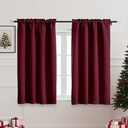 Image of Christmas Burgundy Blackout Curtains for Bedroom 63 Inch Length 2 Panels Set, Nursery Thermal Insulated Energy Saving Rod Pocket Window Treatment Curtains Blackout Drapes, 2x40Wx54L Inches