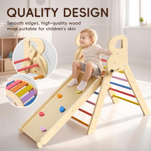 pikler triangle set climbing toys for toddlers 1-3 inside montessori indoor playground jungle play gym gift for 1 2 3 4 year old boys girls rainbow