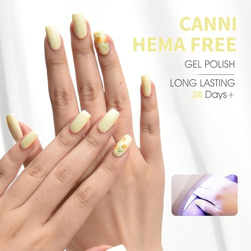 Image of CANNI Pastel Yellow Gel Nail Polish, 1Pcs Light Yellow Gel Polish Color Nail Polish High Gloss Soak Off U V Nail Manicure Salon DIY