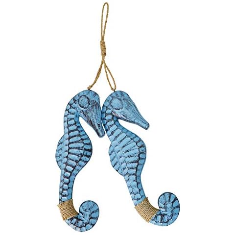 Set of 2 Nautical Wood Seahorses Wall Art Hanging Home Decor, Seahorse Ornament Beach Decorations for Home Cover
