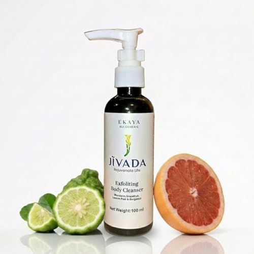 Image of Jivada Exfoliating Body Cleanser with Grapefruit & Mandarin | Vitamin C, AHA & BHA Exfoliation| Brighter & Glowing Skin |All Skin Type | Women & Men | Sulphate & Paraben Free | 100 ml