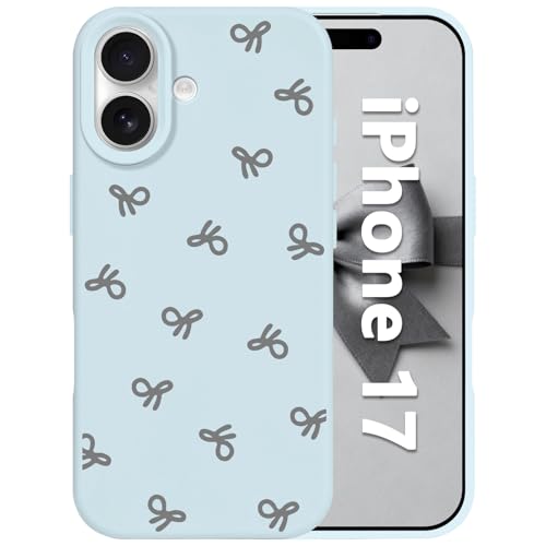 Coque iPhone 17 antichoc bleu fine motif nœud esthétique