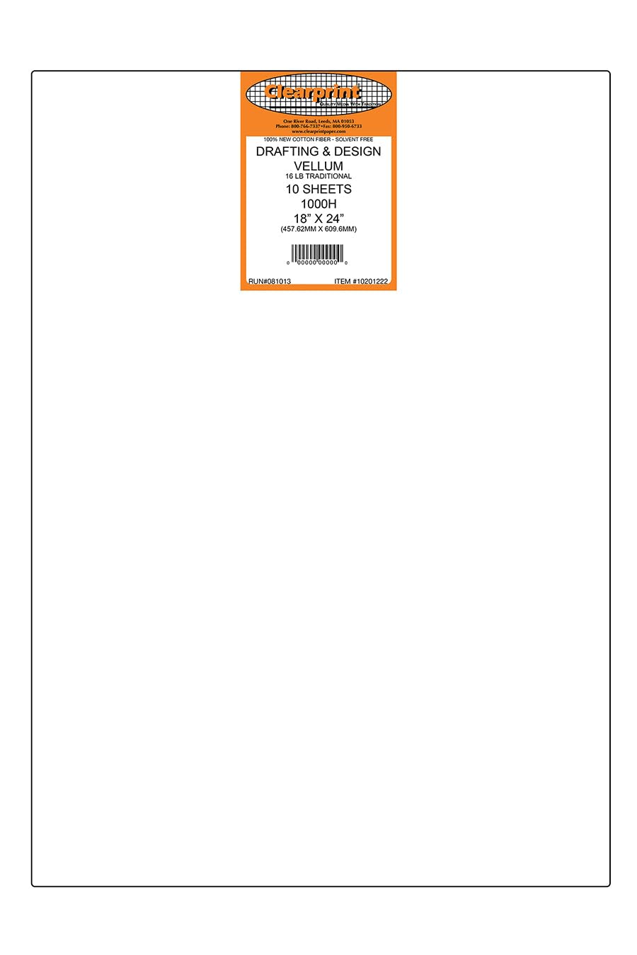 Clearprint Pergamentpapier, 45,7 x 61 cm, 1000% Baumwolle, 100% Baumwolle, 10 Blatt pro Packung, 1 Packung