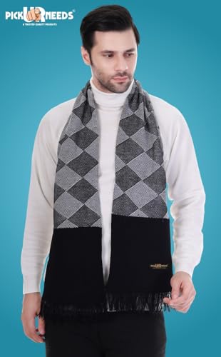 Image of Pick Ur Needs Premium Men's Warm And Stylish Woolen Muffler Angoora With Solid Color Plain Design And Stylish Tussles Ends Muffler For Men