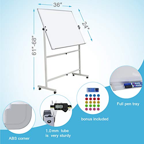 Mobile Dry Erase Board Magnetic Whiteboard On Wheels (Aluminium Frame) 36"X24" Portable White Boards With Rolling Stand For Classroom, Office, Home #TOP2