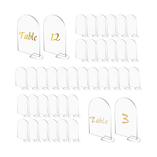 20 Stück transparentes Bogen-Acrylschild mit 20 Ständer, Acryl-Blanko-Platte, Sitzkarten, gewölbt, runde Oberseite, Gäste-Namen, Karten, Tischnummern für Hochzeit, Party, Veranstaltung, Dekoration