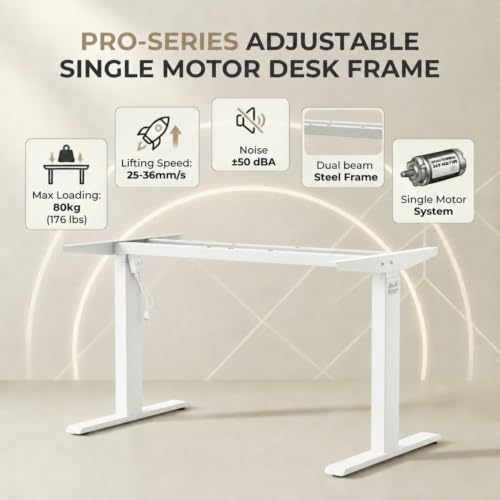 Image of Single Motor Electric Height Adjustable Desk Frame, Fits Table Tops 90-140cm Wide, Anti-Collision, 3 Memory Presets, Industry-Grade Steel, 3-Year Warranty, Sit-Stand Standing Desk Frame(White)