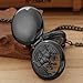 Tiong Black Hollow Double Deer Design Pattern Design Mechanical Pocket Watch, Men's Mechanical Movement Roman Numeral Dial Double Opening Pocket Watch