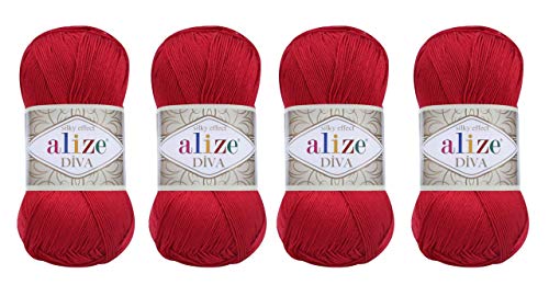 Image of 4 Balls Hand Knitting Yarn 100% Microfiber Acrylic Yarn Alize Diva Silk Effect Thread Crochet Art Lace Craft Lot of 4 skeins 400gr 1532yds (106)
