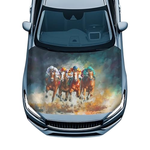 Image of Car Hood Cover Car Hood Wrap Blankets Horse Stretchable Vehicles Banner Auto Decorative Accessories for Compact Sedans SUV Trucks (59x39 Inch)
