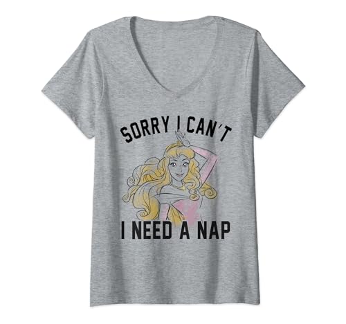 T-shirt col V Disney La Belle au Bois Dormant en coton doux style décontracté pour les siestes