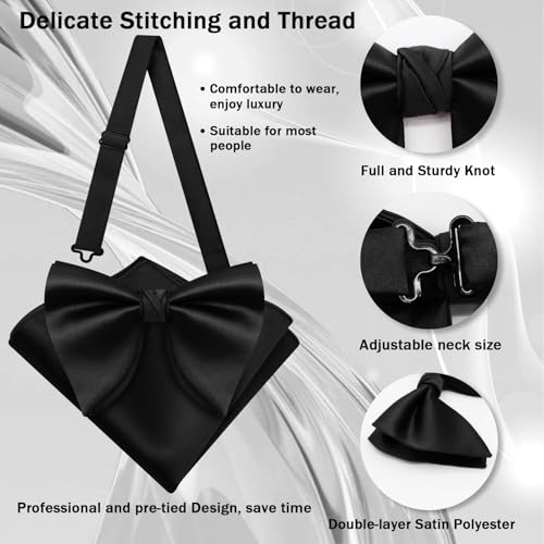 Image of Mens Bow Tie Pre Tied Oversized Bow Ties for Men Satin Bowties for Tuxedo Wedding Party Banquet
