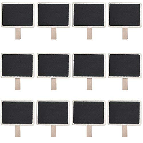 BronaGrand 12pcs Mini Chalkboard Clips Blackboard with Wooden Clip Rectangle Message Board Pegs Sign Label Clip for Wedding, Party Decoration