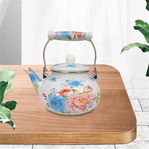 Bouilloire à thé rétro en émail floral | Théière décorative haut de gamme - 6