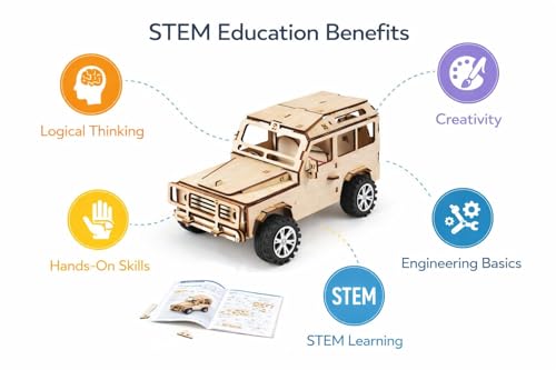 Image of DIY Wooden Off-Road Car STEM Science Toy Kit for Kids | 3D Puzzle Craft Model | Educational Learning & Logical Thinking Toy | 120 Pieces | Age 8+ (Off-Road Vehicle)