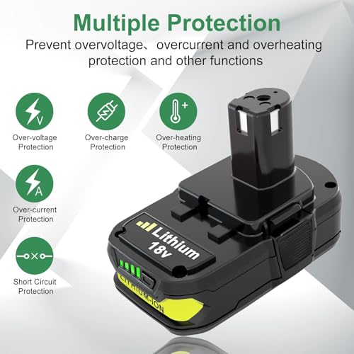 Image of Reoben 2PACK 3.6Ah Battery Replacement for Ryobi 18V Battery Compatible with Ryobi Battery 18 Volt P102 P103 P104 P107 P108 P109 Cordless Power Tools(Green-2P)