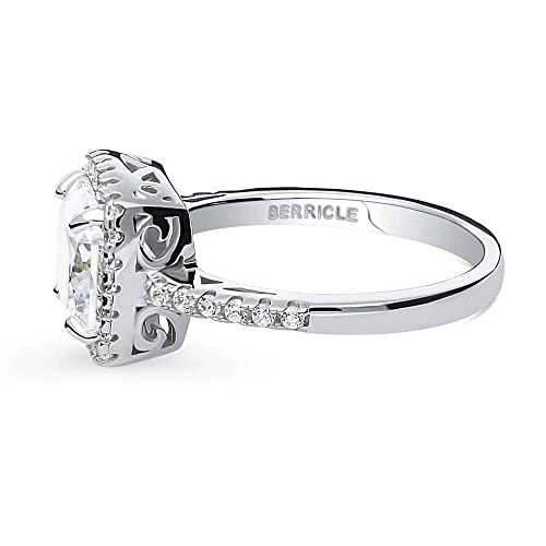 BERRICLE Sterling Silver Halo Wedding Engagement Rings Cushion Cut Cubic Zirconia CZ Promise Ring for Women, Rhodium Plated3