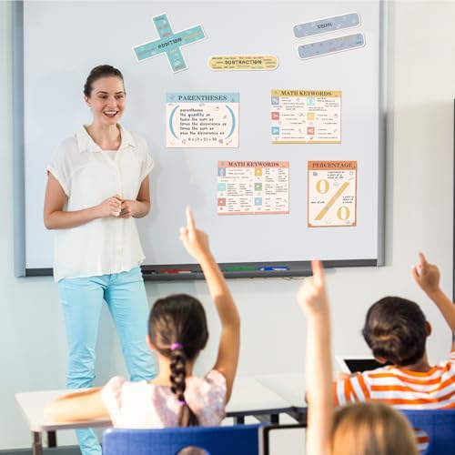 Image of Geyoga 15 Pcs Educational Math Posters Set for Elementary Classroom Symbol Keywords Vocabulary Addition Subtraction Multiplication Division Poster for Middle School Homeschool Supplies(Bohemian)