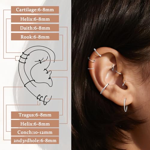 8Pcs 18G Nose Rings Hoops Set for Women Men: Hypoallergenic Gold/Silver 316L Surgical Stainless Steel Nose Hoops Hinged Clicker Septum Rings for Nose Cartilage Body Piercing Jewelry 6mm 7mm 8mm 9mm2