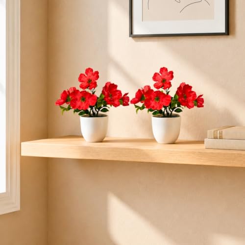 Image of fancymart Artificial Real Touch Flower Plant with Pot (Pack of 2), 16 cm Height, Decorative Faux Floral Plant for Home, Office, Living Room, Bedroom, Table & Shelf Decor
