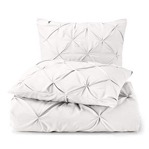 Image of Nestl Queen Comforter Set Pinch Pleat Comforter, Bedding Comforter Sets, Comforter Set for Queen Bed, Pintuck Comforter Set Full Size, Down Comforter with 2 Pillow Shams, 3-Piece - White