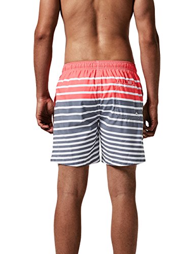 Maamgic Mens Quick Dry Striped Swim Trunks With Mesh Lining Swimwear Bathing Suits,Qma011-Red And Grey,Large #TOP2