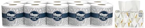Image of Kleenex 3 ply Toilet Paper Tissue Roll, 10 Rolls, 240 Pulls /Roll (Total 2,400 Sheets) (82026) and Kleenex Pop-Up Paper Hand Towel Box, 120 Pulls (17011A)
