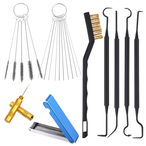 Carburetor Cleaning Kit Tip Cleaner Set Includes 1 Single Head Brush 5 Nylon Brushes 23 Needles 4 Cleaning Hooks 1 Scraper and 1pcs Box Cleaner Set Tools for Auto Motorcycles ATV Welder Lawn Equipment